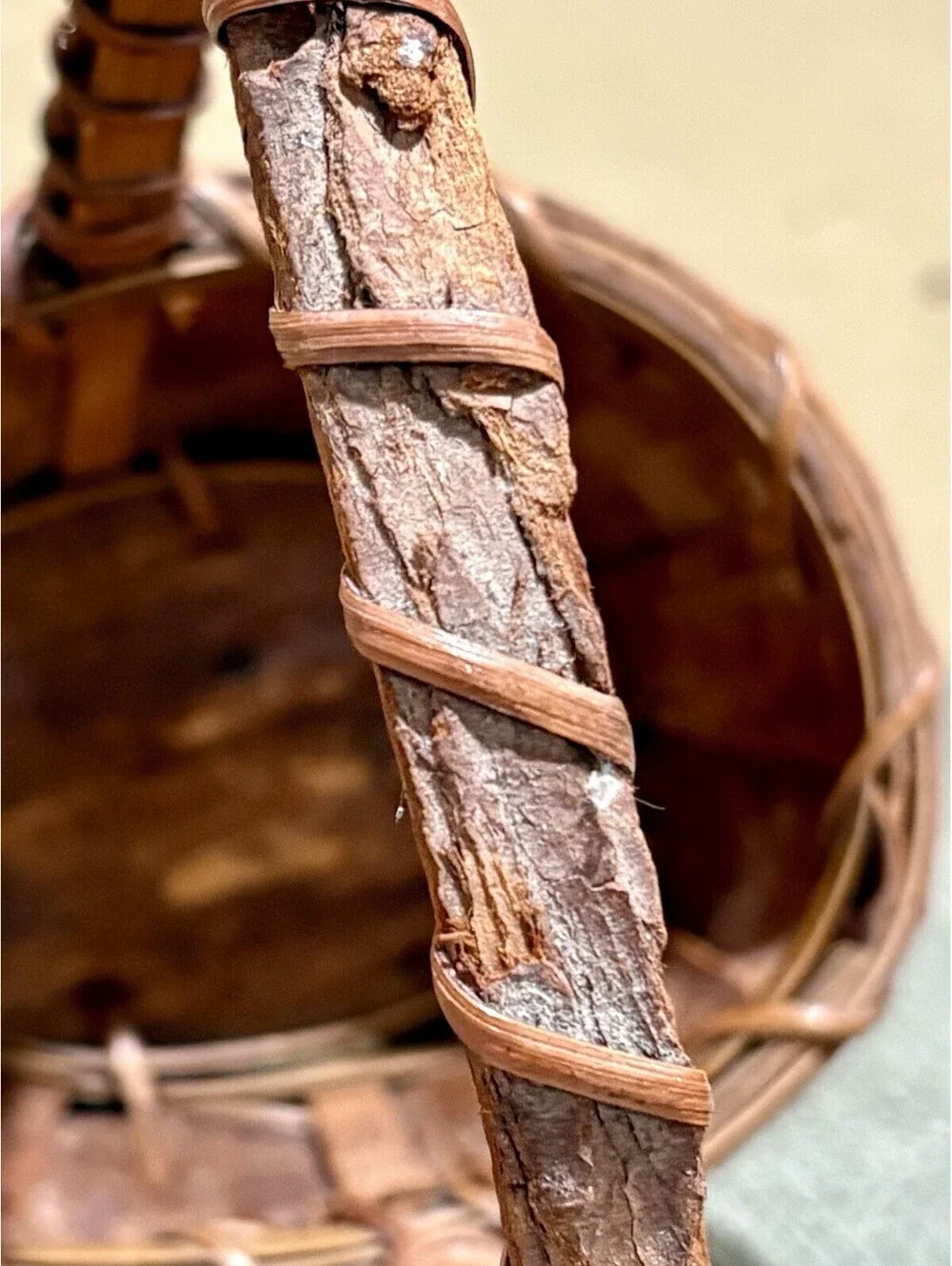 Miniature Rustic Bark and Twig Basket with Handle